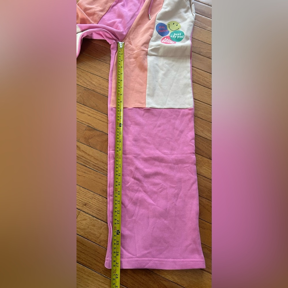 Easel Patchwork Sweatpants Size S Pastel Smiley Face Boho Joggers - Picture 9 of 9